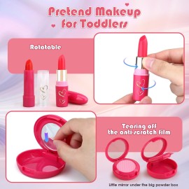 Toddler Girl Toys, Pretend Makeup Kit for Girls 1-3 3-5, Kids Play Makeup Set for Kids 3-5 4-6 1-3, Toddler Makeup Kit with Fake Makeup Set, Car Key & Make up Toy for Age 2 3 4 5 Year Old Girl Gifts