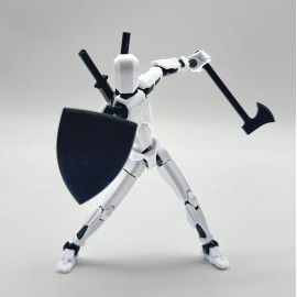 QAONIE (Assembly Completed) 3D Printed Figure 5.54-inch Dummy13 with Weapon Expansion Set, Full Body Mechanical Movable Toy, Desk Decoration. (White)