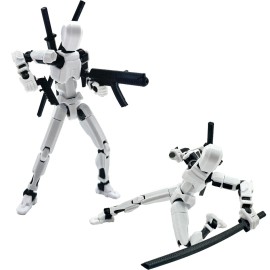 QAONIE (Assembly Completed) 3D Printed Figure 5.54-inch Dummy13 with Weapon Expansion Set, Full Body Mechanical Movable Toy, Desk Decoration. (White)