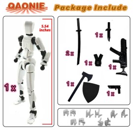 QAONIE (Assembly Completed) 3D Printed Figure 5.54-inch Dummy13 with Weapon Expansion Set, Full Body Mechanical Movable Toy, Desk Decoration. (White)