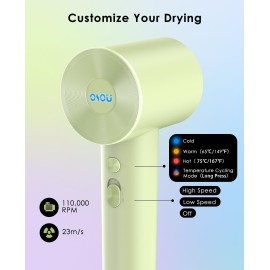 OSOU Hair Dryer, Negative Ionic Hair Blow Dryer, High-Speed Blow Dryer with 110, 000 RPM Brushless Motor, Fast Drying Lightweight Travel Hairdryer, Low Noise Home Hair Dryers with Smooth Nozzle