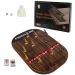 Grhonior Horse Racing Board Game with 11 Metal Horses Thickened Wood Horse Racing Board Game Set for Family and Adult Including 2 Dices and 2 Boxes of Cards (Flame)