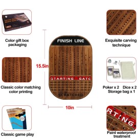 Grhonior Horse Racing Board Game with 11 Metal Horses Thickened Wood Horse Racing Board Game Set for Family and Adult Including 2 Dices and 2 Boxes of Cards (Flame)