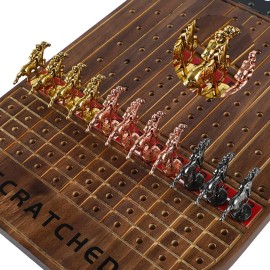 Grhonior Horse Racing Board Game with 11 Metal Horses Thickened Wood Horse Racing Board Game Set for Family and Adult Including 2 Dices and 2 Boxes of Cards (Flame)