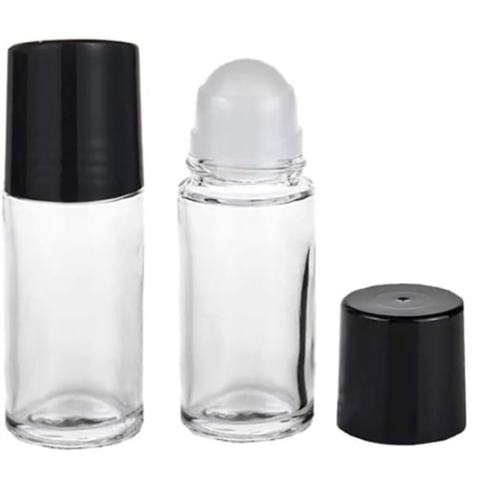 Juroicessry 2Pcs Black 30ML Clear Empty Glass Essential Oil Roller Bottles Vials Containers Refillable Roll-on Bottle,Refillable Cosmetic Containers Refillable,Roller Bottles,Tools and Accessories