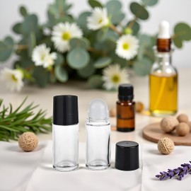 Juroicessry 2Pcs Black 30ML Clear Empty Glass Essential Oil Roller Bottles Vials Containers Refillable Roll-on Bottle,Refillable Cosmetic Containers Refillable,Roller Bottles,Tools and Accessories