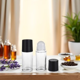 Juroicessry 2Pcs Black 30ML Clear Empty Glass Essential Oil Roller Bottles Vials Containers Refillable Roll-on Bottle,Refillable Cosmetic Containers Refillable,Roller Bottles,Tools and Accessories