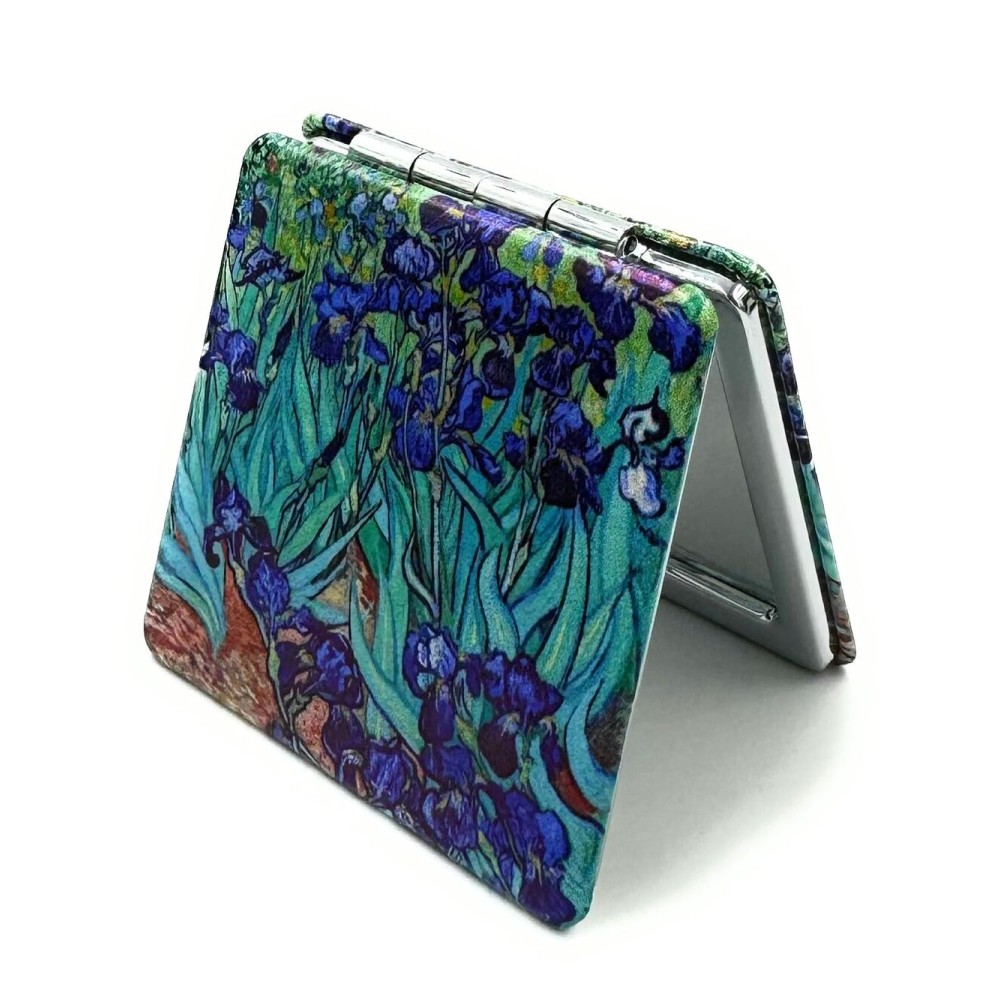 Aeisage Compact Mirror Square Irises Van Gogh Pocket Mirror for Women Small Travel Mirror Magnifying Floral Purse Mirror Compact Unique Gift for Women