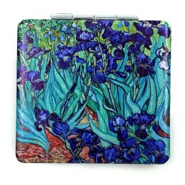 Aeisage Compact Mirror Square Irises Van Gogh Pocket Mirror for Women Small Travel Mirror Magnifying Floral Purse Mirror Compact Unique Gift for Women