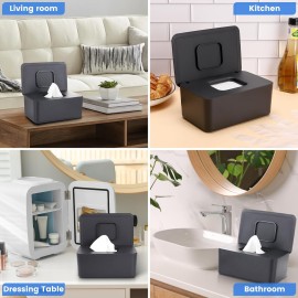 Lijroavy 2 Pack Baby Wipes Dispenser, Baby Wipe Holder for Fresh Wipes, Non-Slip Baby Wipes Container, Refillable Wipes Box, Baby Wipes Case with Sealing Design Lid (Black and Black)