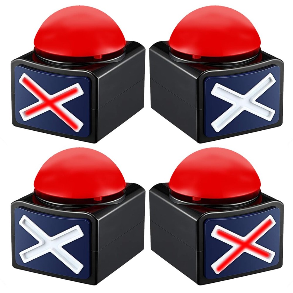 Game Buzzer Set with Lights & Sound gameshow Buzzer Alarm Sound Game Show Button Box Party Contest Prop Toy 4Pack Family Trivia Buzzers for Classroom, Party, Game Nights
