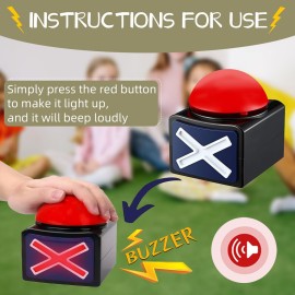 Game Buzzer Set with Lights & Sound gameshow Buzzer Alarm Sound Game Show Button Box Party Contest Prop Toy 4Pack Family Trivia Buzzers for Classroom, Party, Game Nights
