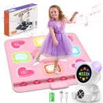 Acelufly Rechargeable Dance Mat Toys for Girls, Light Up Dance Pad with Wireless Bluetooth, Xmas B-Day Gifts for 3 4 5 6 7 8 9 10 11 12 Years Old Kids (Pink)
