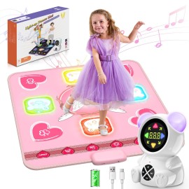 Acelufly Rechargeable Dance Mat Toys for Girls, Light Up Dance Pad with Wireless Bluetooth, Xmas B-Day Gifts for 3 4 5 6 7 8 9 10 11 12 Years Old Kids (Pink)