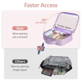 PACKISM TSA Approved Toiletry Bag - Glitter Textured Clear Travel Bag, Personalized and Fashion, with 180 Large Opening and Supporting Frame, Perfect for Travel Essentials, Thick No Smell, Purple