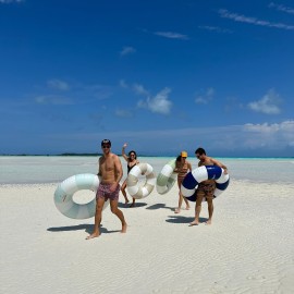 FUNBOY Giant Vintage Tan Stripe Inflatable Tube Pool Float with Cup Holder 48 | Large Pool Float for Adults | Inner Tube Swimming Pool Toys Swim Rings | Pool Lounger Float for Pool Party & Summer