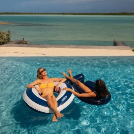 FUNBOY Giant Navy Blue Stripe Inflatable Tube Pool Float with Cup Holder 48 | Large Pool Float for Adults | Inner Tube Swimming Pool Toys Swim Rings | Pool Lounger Float for Pool Party & Summer