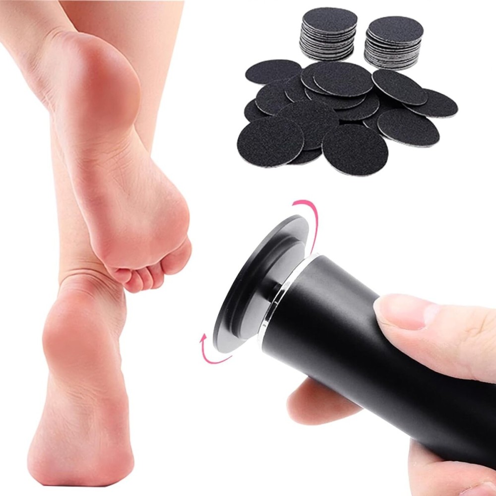 Electric Callus Remover & Pedicure Tool for Cracked Heels - 600RPM Fast & Painless Hard Skin Removal, 60PCS Replacement Sandpaper Discs, Rechargeable & Portable Foot Care Device (Black)