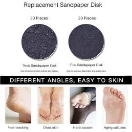 Electric Callus Remover & Pedicure Tool for Cracked Heels - 600RPM Fast & Painless Hard Skin Removal, 60PCS Replacement Sandpaper Discs, Rechargeable & Portable Foot Care Device (Black)