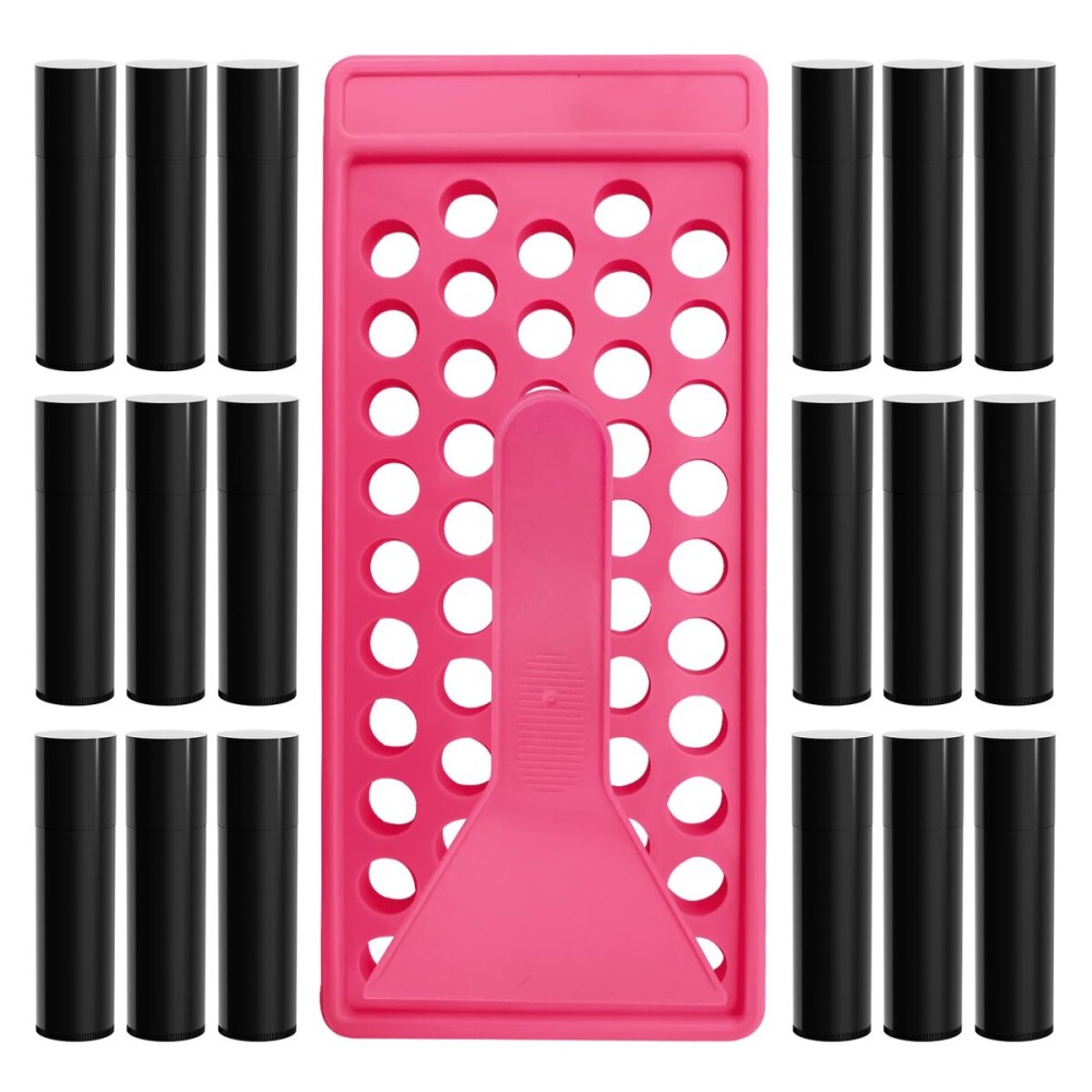 YouFuyi 50 Lip Balm Container Kit with Filling Tray and Spatula, Round Tube Refillable Empty Tube 3 Colors, 0.15 oz, BPA Free, for DIY Homemade Lipstick Lipstick (50 black kits,)