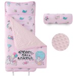 beeweed Toddler Nap Mat, Rollup Design Kid Sleeping Mat with Removable Pillow & Minky Blanket, Toddler Sleeping Bag for Daycare Preschool Travel Camping, Pink Unicorn