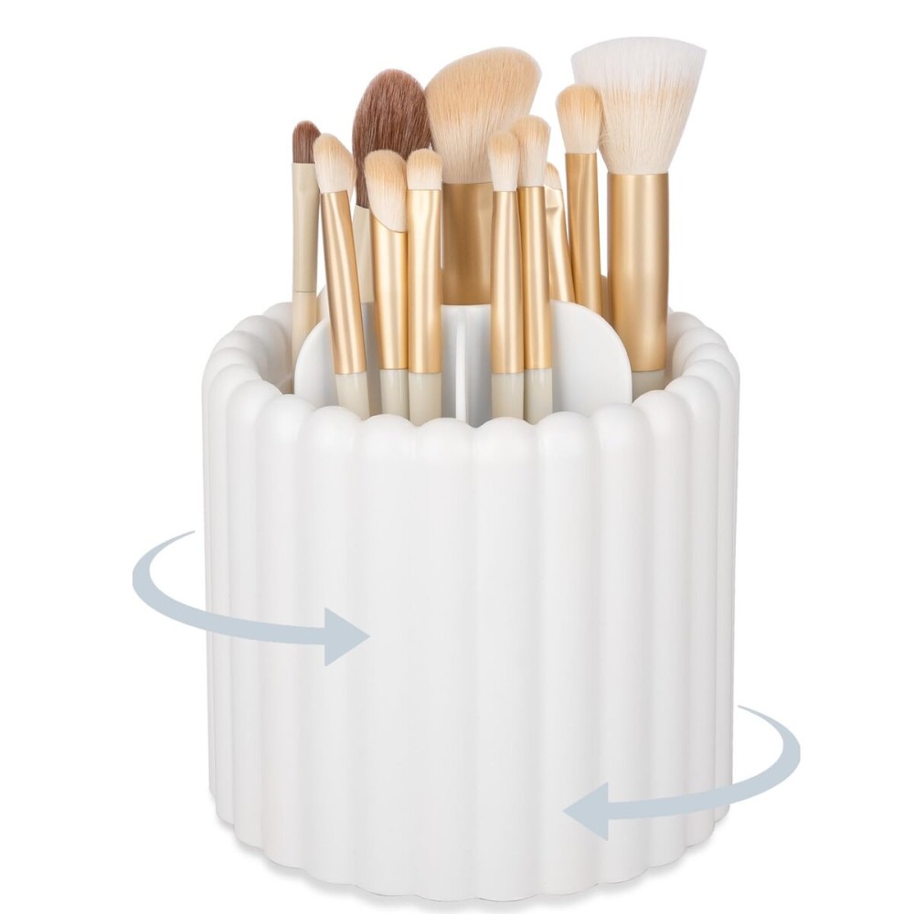 Anyoifax 360 Rotating Makeup Brush Holder 7 Slots Make Up Brush Organizer Removable Spinning Cosmetic Brushes Storage Pen Holder for Vanity, Dresser, Desk, White