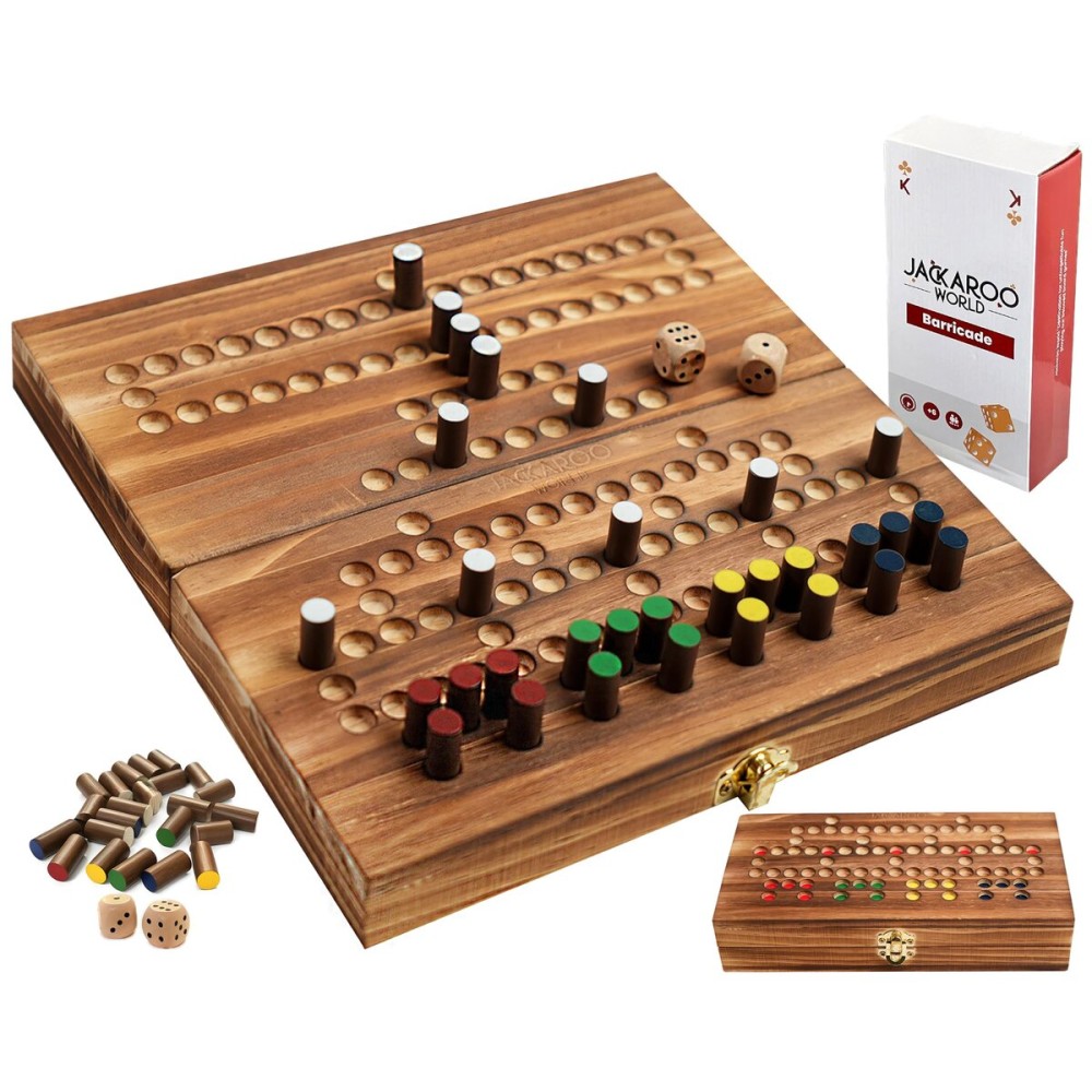 Jackaroo World - Barricade Board Game - Malefiz - New 2025 Dice Games - 2-4 Player Competitive Strategy Game - Fast Track Board Game Fun Wooden Dice Game for Family & Friends - Adults Games Wood Games