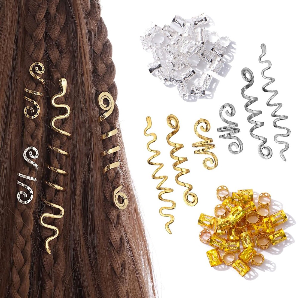 106 Pcs Gold Silver Hair Braids Dreadlock Beads Non-Piercing Ear Clip Jewelry Accessories for Women Men Styling Tools US204 106 Pcs Gold Silver Hair Braids Dreadlock Beads Non-Piercing Ear Clip Jewelry Accessories for Women Men Styling Tools US204