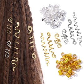 106 Pcs Gold Silver Hair Braids Dreadlock Beads Non-Piercing Ear Clip Jewelry Accessories for Women Men Styling Tools US204 106 Pcs Gold Silver Hair Braids Dreadlock Beads Non-Piercing Ear Clip Jewelry Accessories for Women Men Styling Tools US204