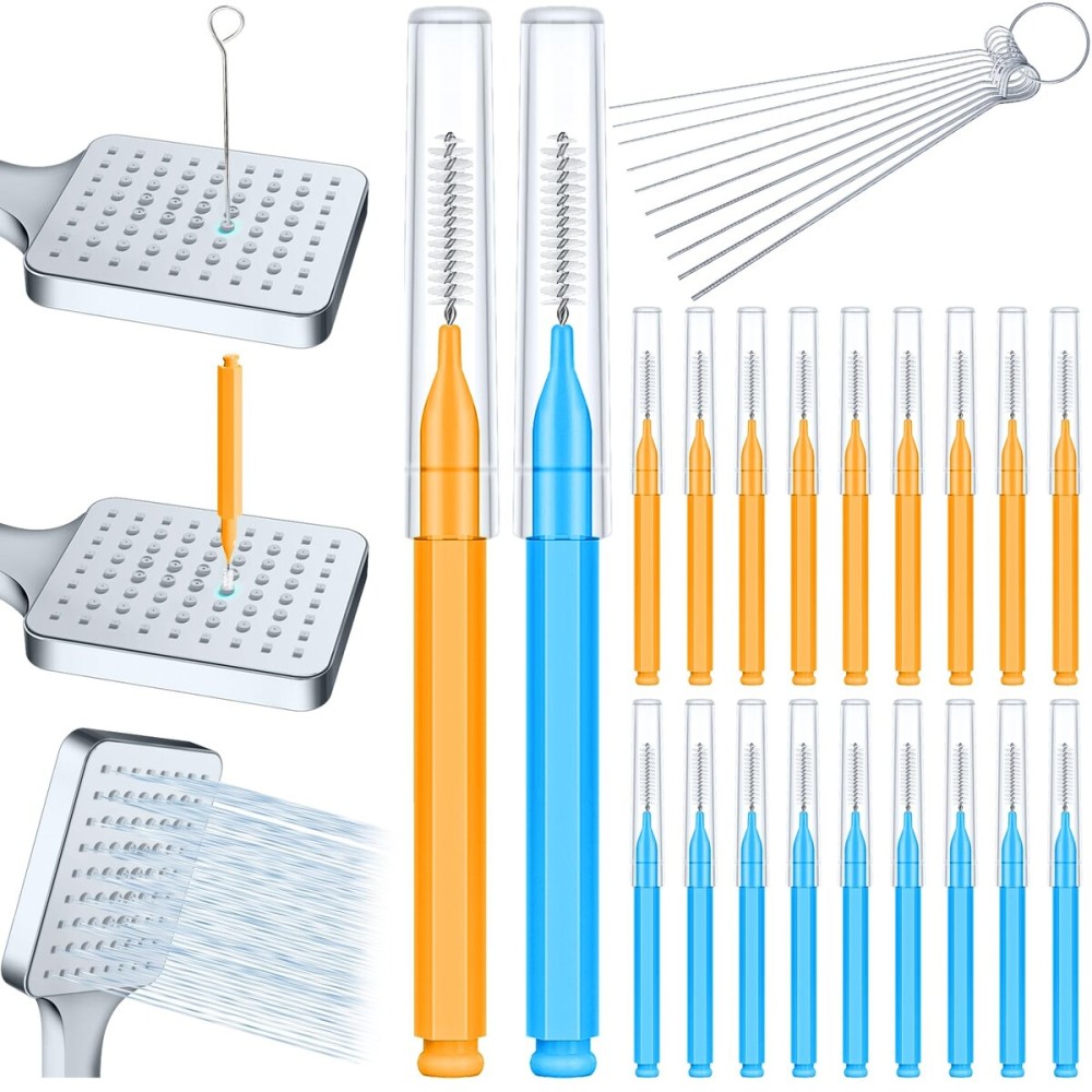 Multiple Size Shower Head Cleaning Brush Cleaner Tool Picks for Small Hole Nozzle (Orange Blue)