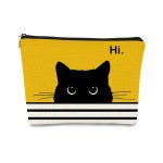 BARPERY Cat Makeup Bag - Small Cute Cosmetic Bag for Women & Teen Girls - Birthday & Cat Lady Gifts (Black, Yellow)