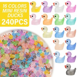 CRTWDMAN 240Pcs Luminous Mini Resin Ducks,Tiny Duck Glow in The Dark,Little Ducks,Small Ducks to Hide,Miniature Figures for Party Favor