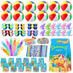 Pool Party Favors Beach Party Favors - 132PCS Summer Beach Pool Toys for Kids Include Beach Balls, Kids Sunglasses Bulk, Bubble Wands...Pool Party Supplies for Summer Birthday Party for Kids 4-8 8-12