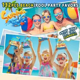 Pool Party Favors Beach Party Favors - 132PCS Summer Beach Pool Toys for Kids Include Beach Balls, Kids Sunglasses Bulk, Bubble Wands...Pool Party Supplies for Summer Birthday Party for Kids 4-8 8-12