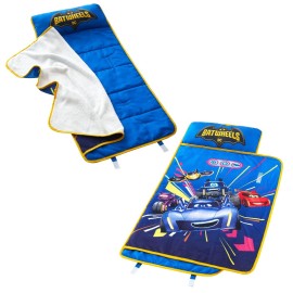 DC Batwheels Toddler Quilted Nap Mat with Built in Blanket and Pillow, 20 Wx 46 L