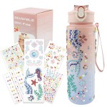 Decorate Your Own Water Bottle Kit for Girls, Ages 5-10, Birthday Gift - Craft Set with Pink Blue Gradient Bottle