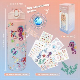 Decorate Your Own Water Bottle Kit for Girls, Ages 5-10, Birthday Gift - Craft Set with Pink Blue Gradient Bottle
