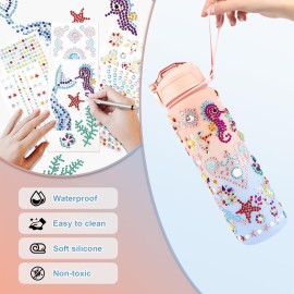 Decorate Your Own Water Bottle Kit for Girls, Ages 5-10, Birthday Gift - Craft Set with Pink Blue Gradient Bottle
