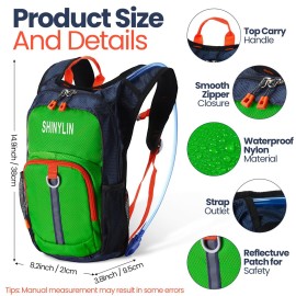 Shinylin 2 Pcs Kids Hydration Backpack with 1.5l Water Bladder Lightweight Kids Hiking Backpack Water Rucksack for Boys Girls Climbing Running(Blue, Green)