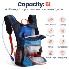 Shinylin 2 Pcs Kids Hydration Backpack with 1.5l Water Bladder Lightweight Kids Hiking Backpack Water Rucksack for Boys Girls Climbing Running(Blue, Green)