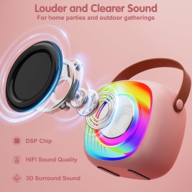Karaoke Machine for Kids, Mini Portable Bluetooth Karaoke Speaker with 2 Wireless Microphones and Lights, Birthday Gifts for Girls Ages 4, 5, 6, 7, 8, 9, 10, 12+(Pinkcolor)