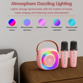 Karaoke Machine for Kids, Mini Portable Bluetooth Karaoke Speaker with 2 Wireless Microphones and Lights, Birthday Gifts for Girls Ages 4, 5, 6, 7, 8, 9, 10, 12+(Pinkcolor)