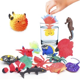 10 Pcs Fish Animal Figure Bath Toys, Sea Animal Co..