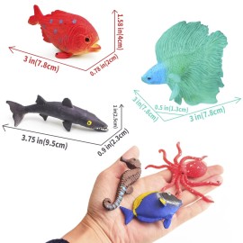 10 Pcs Fish Animal Figure Bath Toys, Sea Animal Color Changing Toys, Sea Creatures for Kids 3 Years and up, for Themed Parties, Cake Topper, Kids Easter Basket