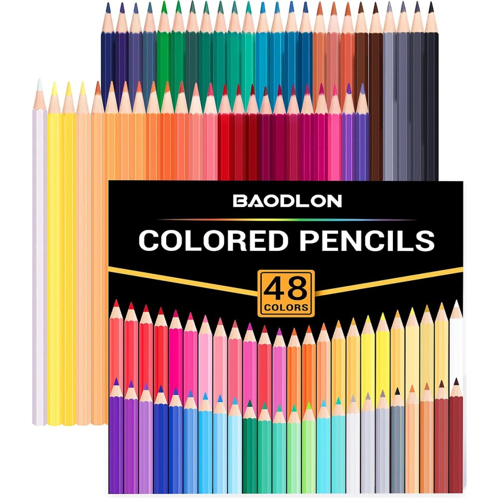 BAODLON 48 Count Colored Pencils Bulk, Pre-sharpened Coloring Pencils Set for Kids Beginners, 48 Assorted Colored Pencils for Adult Coloring Books, Ideal Art Supplies for School Classroom Teacher