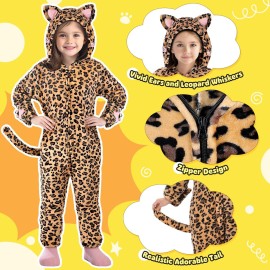 Joycover Cat Costume For Girls, Onesie Leopard Costume Girls, Leopard Cat Costume For Kids Dress Up, Role Play Halloween Costumes For Girls Kids Aged 5-6, Size S