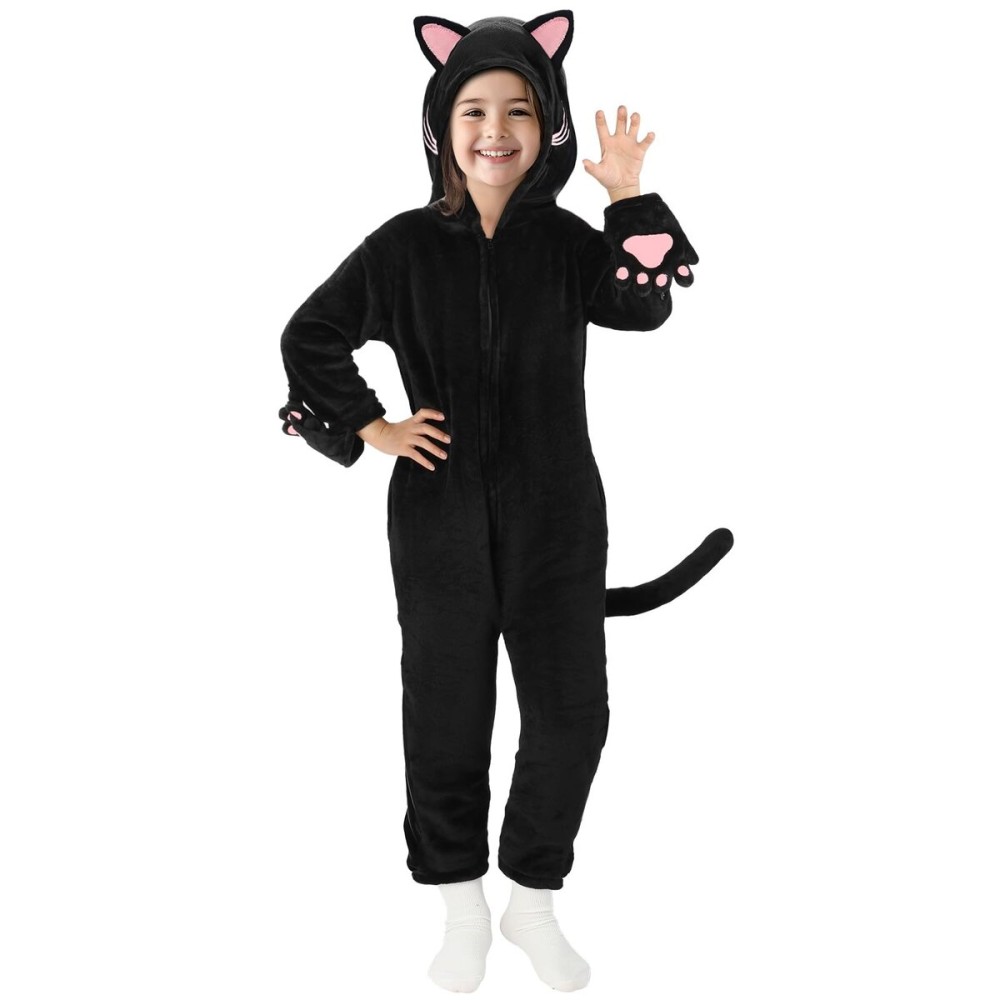 Joycover Cat Costume For Girls, Black Cat Costume For Girls Kids Dress Up, Onesie Cat Noir Costume, Role Play Halloween Costume For Kids Aged 9-10, Size L