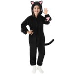 Joycover Cat Costume For Girls, Black Cat Costume For Girls Kids Dress Up, Onesie Cat Noir Costume, Role Play Halloween Costume For Kids Aged 9-10, Size L