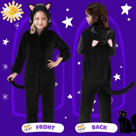Joycover Cat Costume For Girls, Black Cat Costume For Girls Kids Dress Up, Onesie Cat Noir Costume, Role Play Halloween Costume For Kids Aged 9-10, Size L
