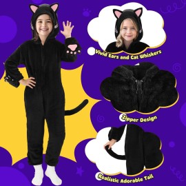 Joycover Cat Costume For Girls, Black Cat Costume For Girls Kids Dress Up, Onesie Cat Noir Costume, Role Play Halloween Costume For Kids Aged 9-10, Size L
